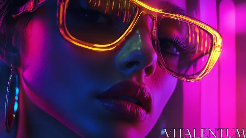 Neon gaze ignites the night in electric chromatic glamour.