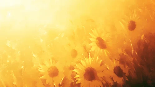 Solar-saturated digital sunflower field in atmospheric diffusion.