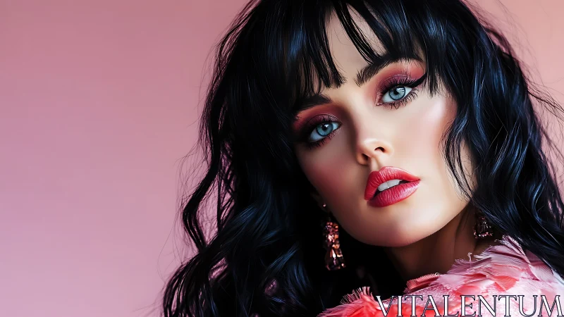 Blue-eyed model with vivid pink glam beauty makeup look.