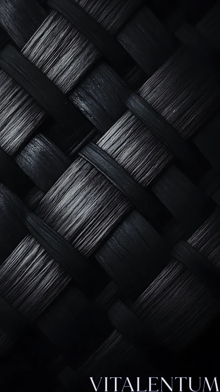 Interwoven charcoal strips under dramatic side lighting.
