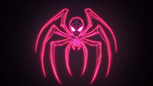 Neon spider emblem with stylized mask glows on dark background