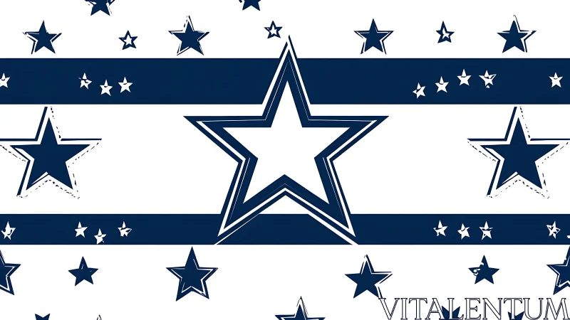 Bold navy star pattern with striped graphic bands.