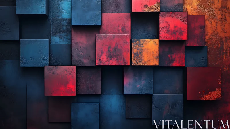 Geometric color blocks create a moody abstract wallscape