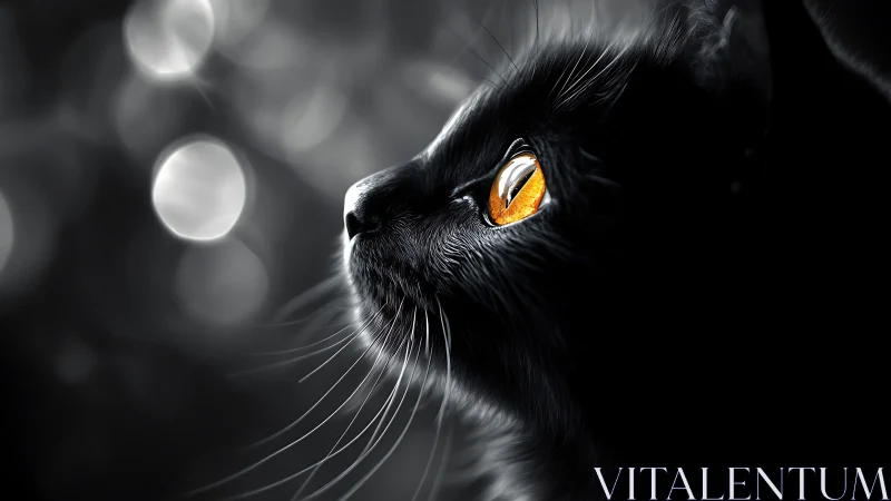 Black Cat with Golden Eyes in Atmospheric Light.