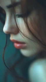 Soft teal silence on a dreaming profile in gentle focus.