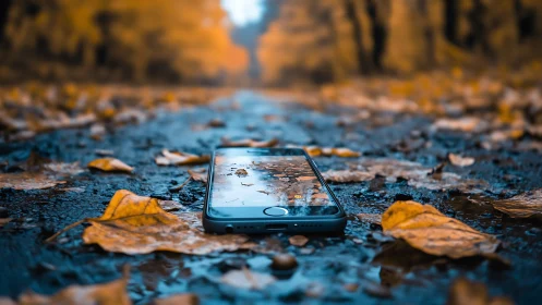 Smartphone Lost on Autumn Path.