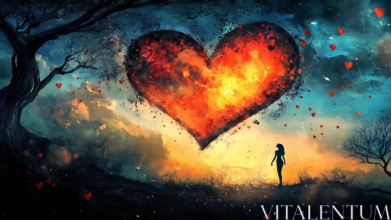 Luminous Heart Ascending Over Barren Landscape.