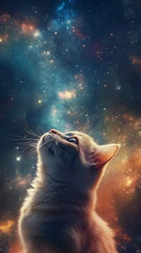 Astrophysical nebula backdrop with luminously rendered feline.