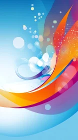 Vibrant abstract ribbons over blue gradient background.