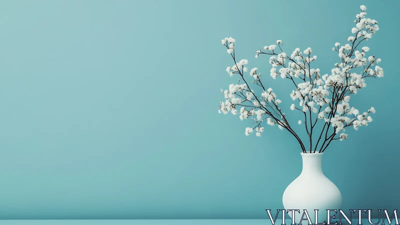 Minimalist White Flowers in Turquoise Interior.