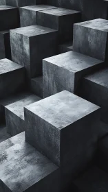 Stacked concrete cubes forming stepped geometric surface.
