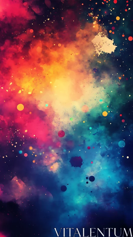 Cosmic paint splashes drift like stardust across neon night