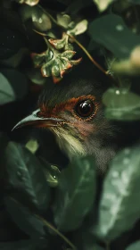 Curious Bird Among Garden Blooms and Leaves.