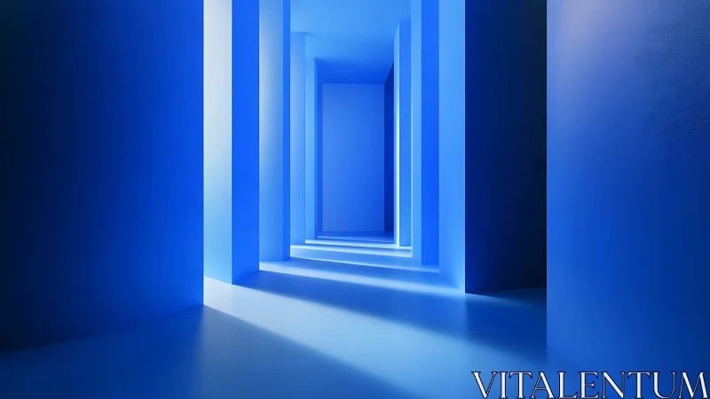 Blue Geometric Corridor with Nested Rectangles.