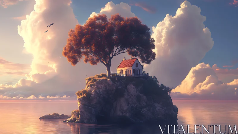 Cottage on Rocky Island with Orange Tree