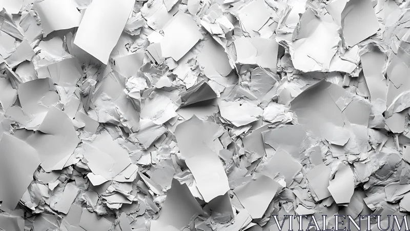 Crumpled monochrome paper shards create abstract sculpted depth