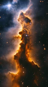 Stellar flame pillar climbs through velvet space and sings light