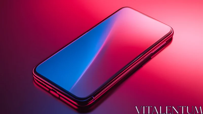 Modern smartphone on neon surface with vibrant gradient lighting.