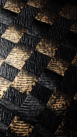 Textured black and gold woven checkerboard surface detail.