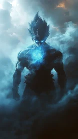 Stormforged warrior ignites within swirling cosmic thunder.