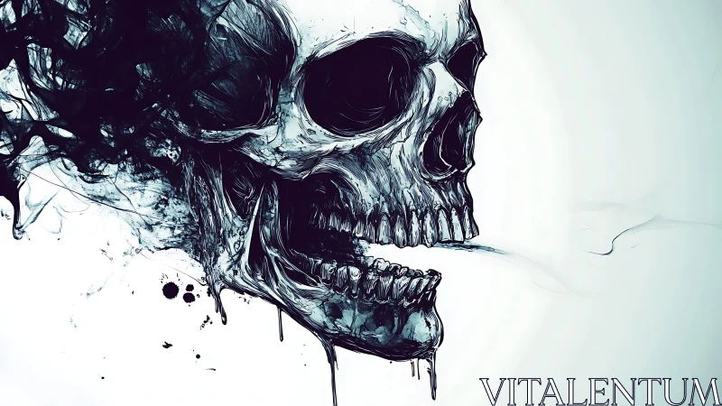 Ink-splintered cranial structure dissolving into turbulent smoke.