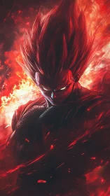 Anime inferno warrior portrait with dynamic flame motion design.