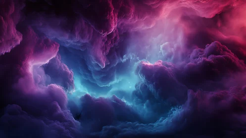 Nebular storm clouds in teal, magenta and violet gradients.