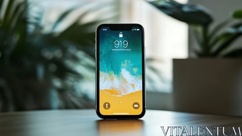 Smartphone gleams as modern sanctuary, displaying tidal paradise