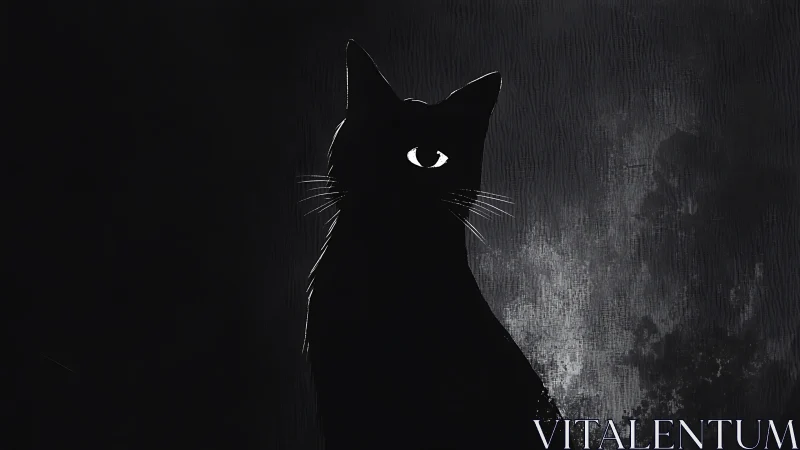 Midnight cat gazes softly from the shadows with quiet charm