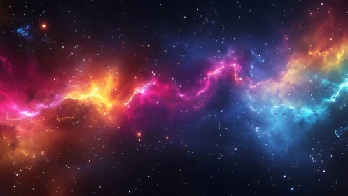 Prismatic stellar nebula river streaking through deep cosmos.