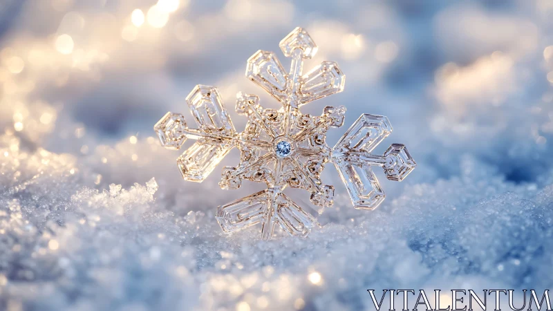 Macro study of crystalline snowflake jewelry in cool bokeh light