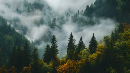 Evergreen Cathedral Emerges from Mist's Theatrical Veil