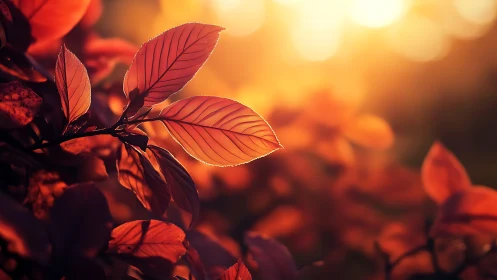 Backlit autumn foliage with high-bokeh golden illumination.