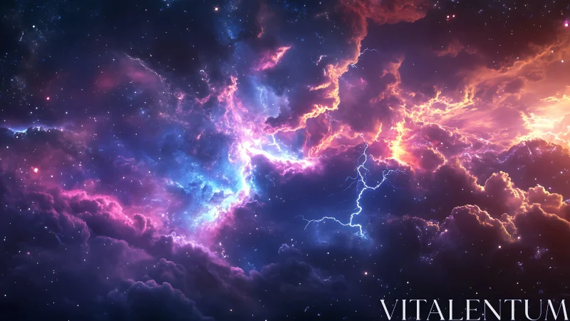 Starlit stormforge where neon lightning sculpts cosmic cloudwalls.