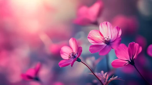 Pink flowers in shallow focus field composition