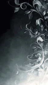 Soft swirling white vines drift through misty shadowed air