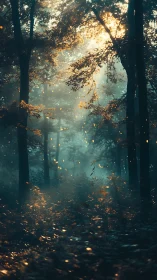 Autumnal Forest Canopy with Volumetric Light Rays and Atmospheric Diffusion
