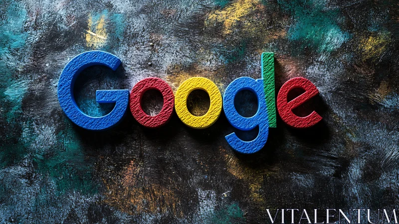 Multicolored Google logotype in textured 3D relief on painted backdrop