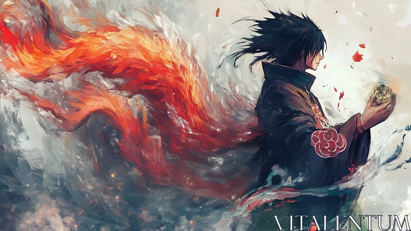 Anime mage with fiery red energy tail extending behind