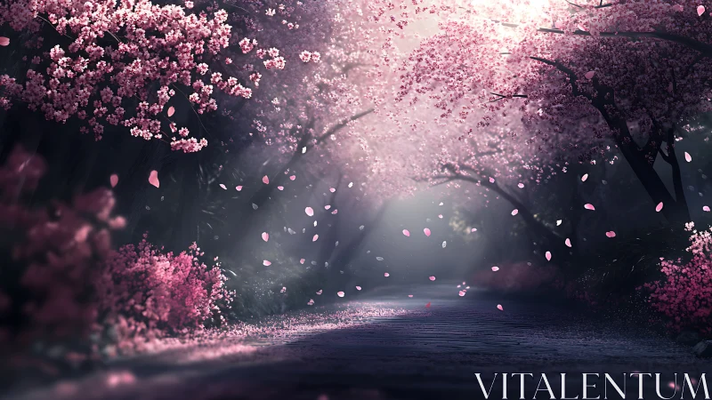 Twilight cherry blossoms compose a drifting petal symphony