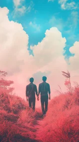 Two Souls Wander Pink Infinity Beneath Impossible Sky.