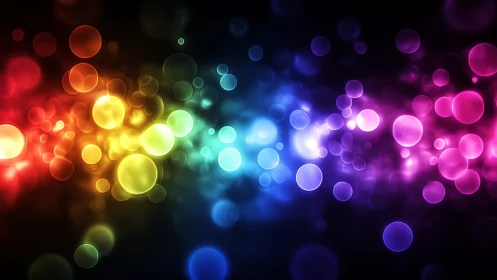 Prismatic bokeh orbs drifting across deep cosmic voids.