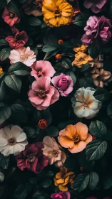 Overhead flower garden with warm and cool tones.