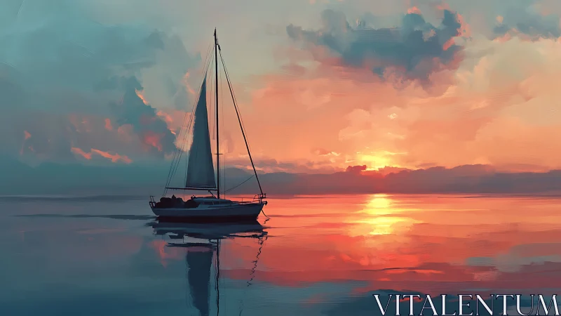 Quiet sunset sail across a painted pastel horizon.