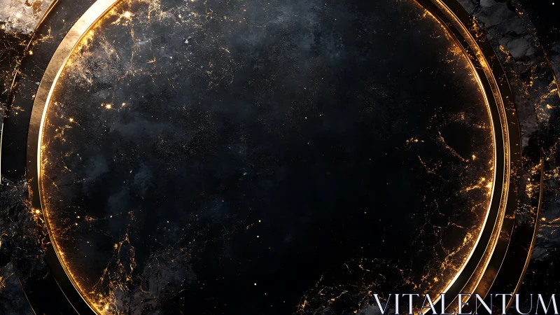 Dark circular background with glowing gold metallic rings.