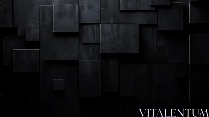 Staggered matte black panels forming abstract shadow grid.
