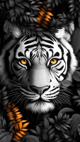 Moonlit white tiger studies the jungle through amber eyes