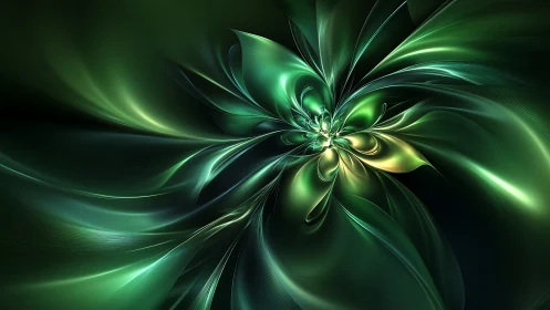 Green fractal bloom with luminous abstract petals.