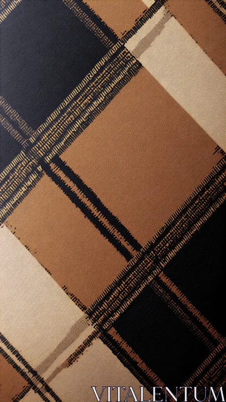 Textile shows close-up brown and black plaid weave pattern