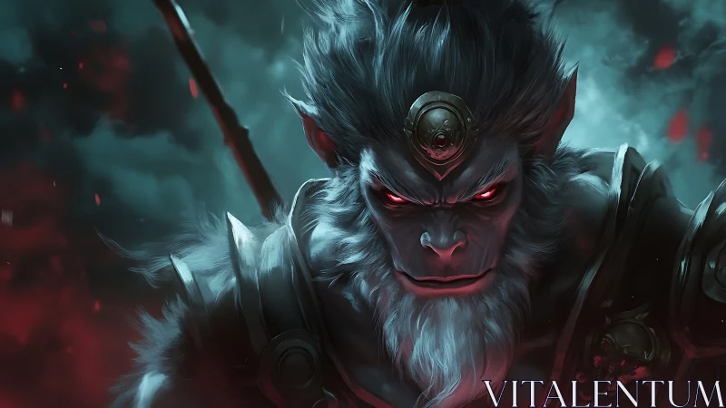 Demonic simian warlord rendered in high-contrast digital painting